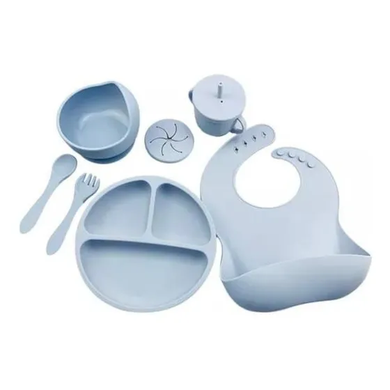 Kit Alimentación Bebe Niño Vajilla En Silicona Plato Babero Color Colores