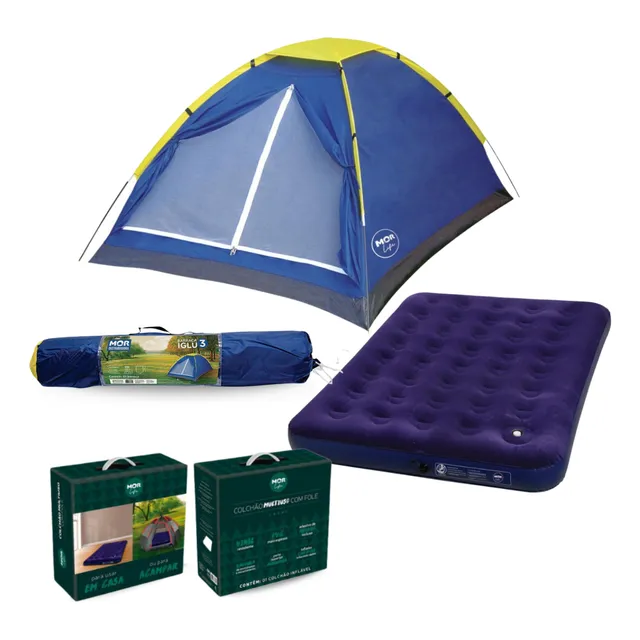 Kit Barraca Iglú 3 Pessoas Mor Com Colchão De Casal C/ Fole