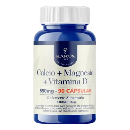 Calcio + Magnesio + Vitamina D 90 Cápsulas 550 Mg Karun Life
