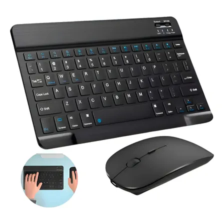 Teclado Mouse Sem Fio Bluetooth Tablet Notebook Mac Abnt2