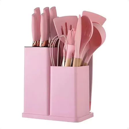 Mk Jogo Utensílios, Kit Facas, Escumadeira, Cozinha Rosa 30