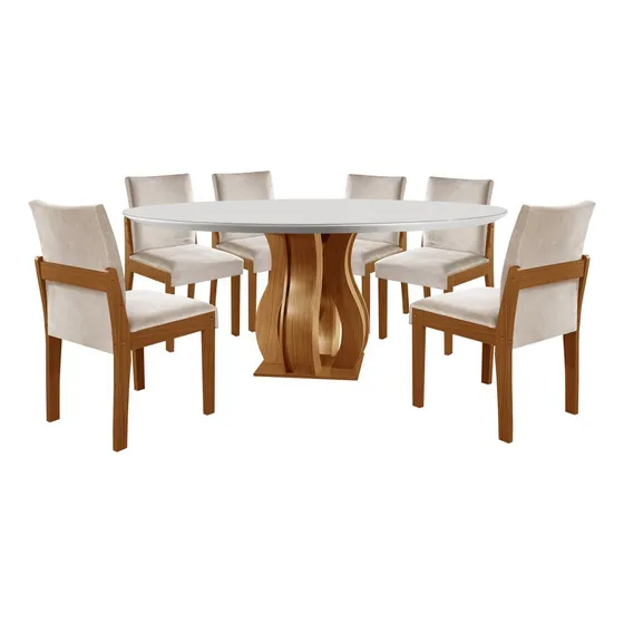 Conjunto Sala De Jantar Mesa Nuance 135cm Redonda Tampo