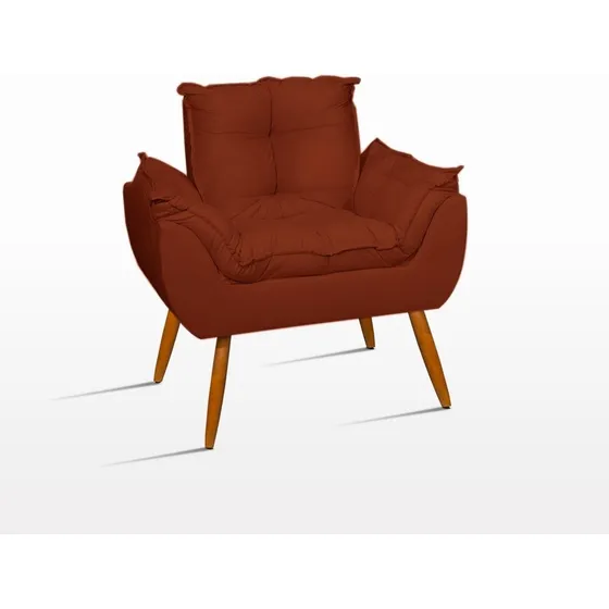 Poltrona Decorativa Opala Pés Palito - Sala, Recepção Cor Terracota Desenho do tecido Suede
