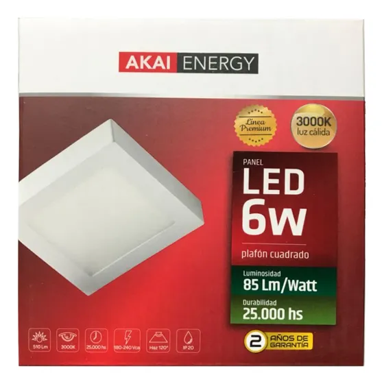 Plafón Exterior Led 6w Cuadrado Akai Energy