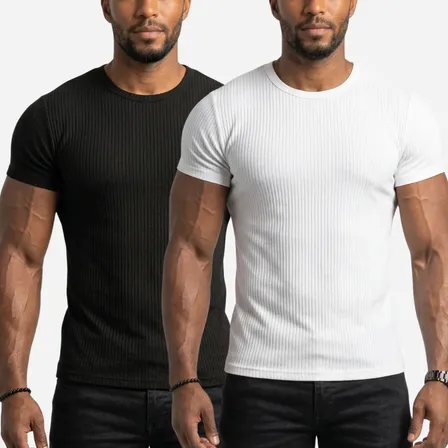 Kit 2 Camisetas Americana Texturizada Canelada Ribana Slim
