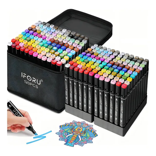 Marcadores 120 Colores Plumones Punta Pincel Doble Punta Fineliner 1mm Y Broad 6mm Iforu