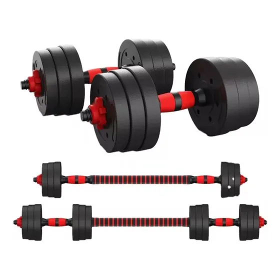 Set Mancuernas ajustable Regulables 20kg juego kit 3 En 1 Disco Pesa Barra IMBACK Color Negro y Rojo