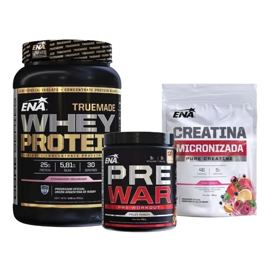 Combo Ena Proteina True Made + Creatina + Pre War - Oferta