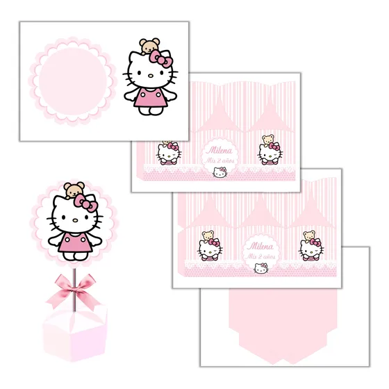 Kit Imprimible Centro De Mesa Hexagonal Hello Kitty