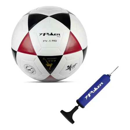 Bola De Futvolei Poker Rio Pro Vulcanizada + Bomba Cor Branco- Vermelho E Preto