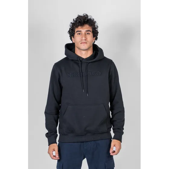 Moletom Nicoboco Original Masculino Canguru Preto Bordado