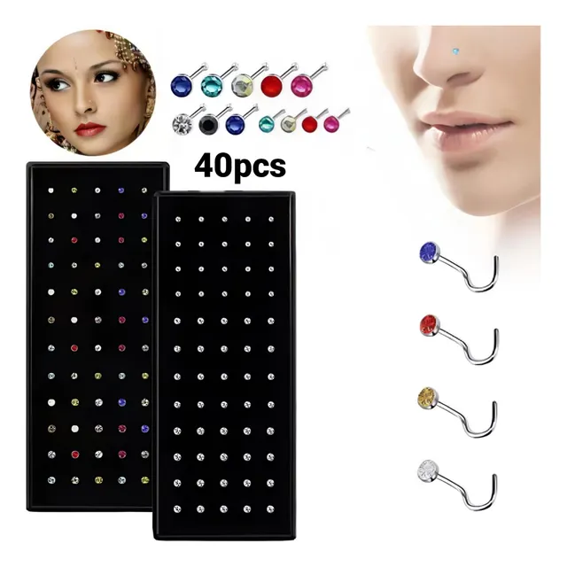 Set X40 Piercing Curvo Nariz Strass Acero Quirurgico X Mayor