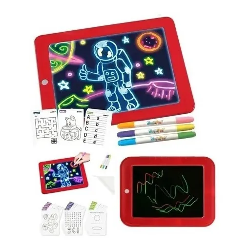Pizarra Dibujo 3d Luminosa Luz Led Para Niños + Plumones