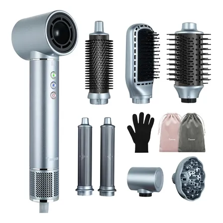 Secador De Cabelo Profissional Tassos Iônico Azul 8 Em 1 Para Lisos E Ondulados 220v