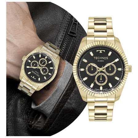 Relógio Technos Masculino Riviera Dourado - 6p79bz/1p Bisel Preto Relógio Technos Masculino Riviera Dourado - 6p79bz/1p Bisel Preto