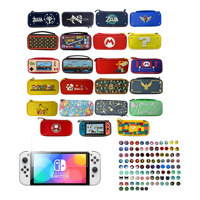 Estuche Rigido Diseño + Vidrio +2 Cap Compatible Switch Oled