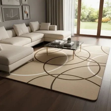 Tapete 200x140 Para Sala E Quarto Aveludado Bege Círculos