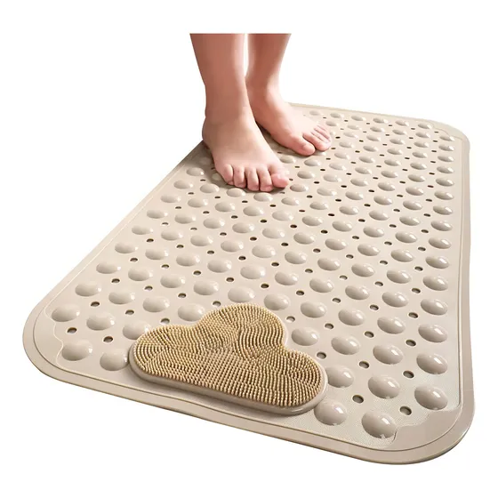 Piso De Goma Antideslizante Para Tina O Ducha Alfombra De Bañera Con Cepillo Para Pies Tapete 40x70cm Alfombrilla De Baño Color Beige Wakeshome