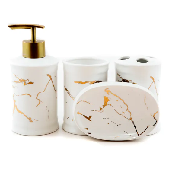 Set De Accesorios Para Baño Pacific Club Blanco Y Dorado