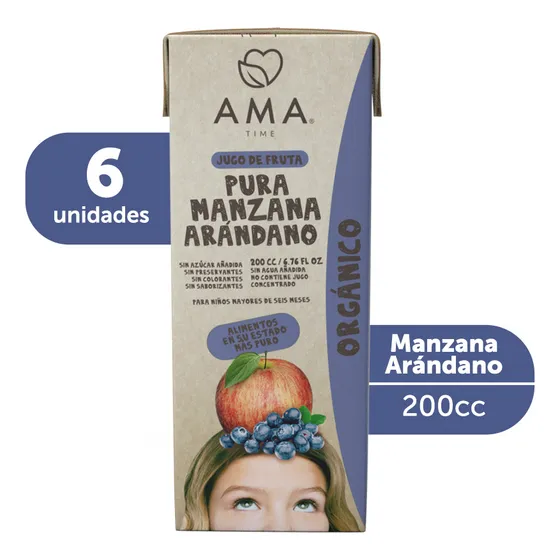 Pack 06 Jugos Ama Manzana Arándano Orgánico 200cc