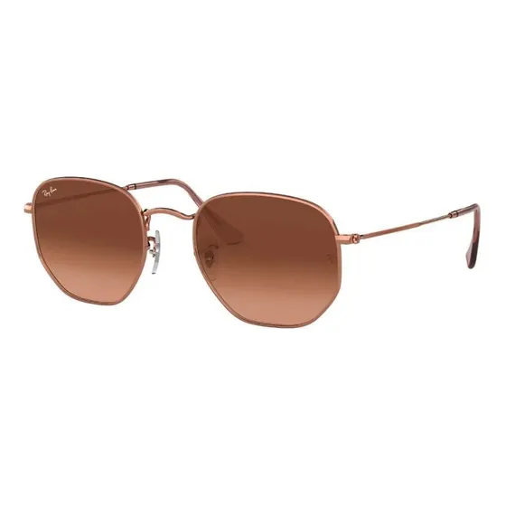 Anteojos de sol Ray-Ban Round Hexagonal Flat Lenses talle Mediano armazón polished copper y lente brown