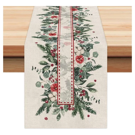 Decoracion Navidad Hoja Camino Mesa Floral 13 X 72  Casa