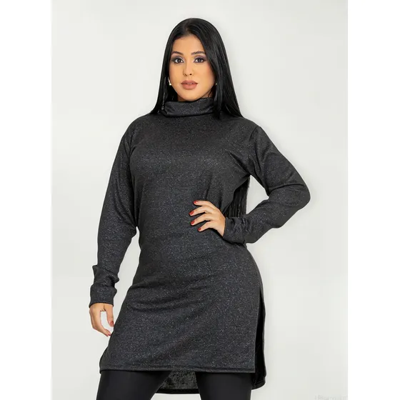 Blusa Sueter Midi Fenda Lateral Cacharrel Manga Longa