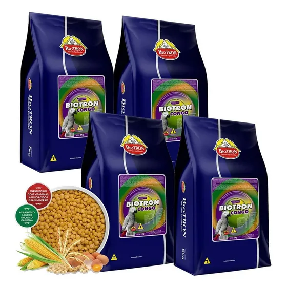 Ração Papagaio Congo Extrusada Africano Criador 20kg Biotron