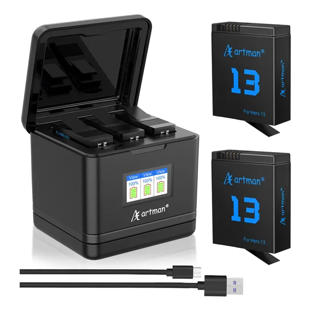 Artman Cargador Triple Lcd + 2* Batería Enduro Para Gopro 13