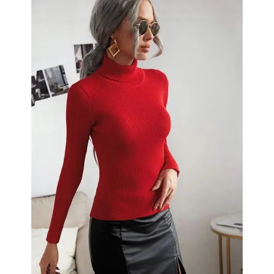Saco Buzo Jersey Cuello Alto Tortuga Acanalado Para Dama 