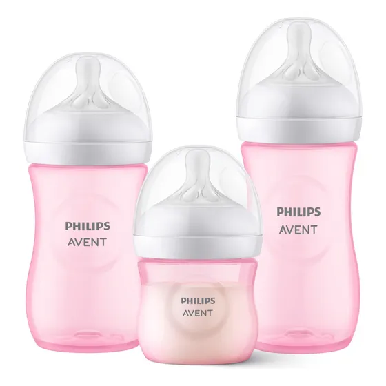 Set 3 Mamaderas Avent Natural Scd838/28 125+260+330ml Rosa