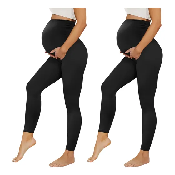 Kit 2 Legging Gestante Preto + Cinza Grávida Maternidade Mãe