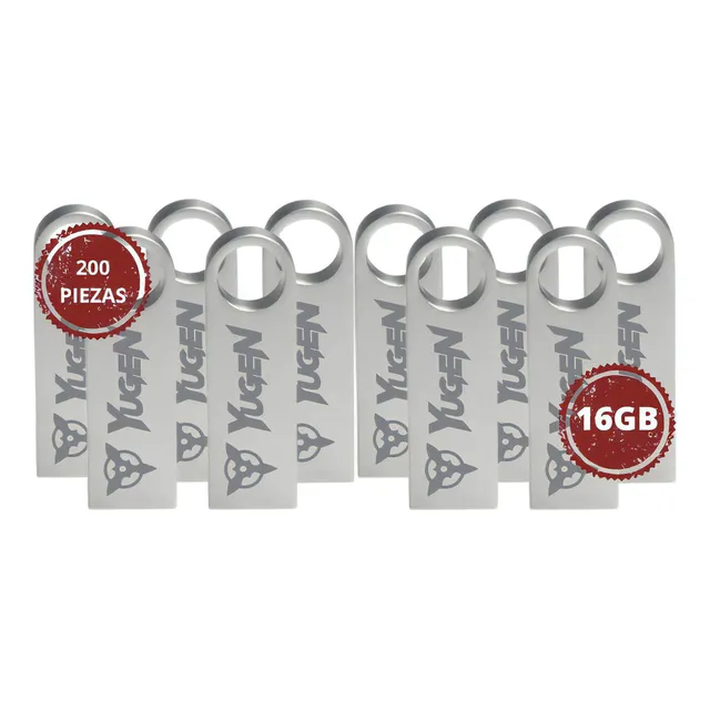 Paquete 200 Memorias Usb 16gb Mayoreo Yugen Metalica Plata Color Plateado