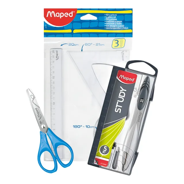 Set Geometrico Maped Escolar  + Tijera Para Zurdo