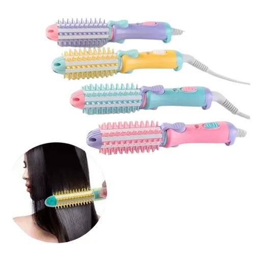 Mini Escova Enrola Cabelo Chapinha Alisadora 2 Em 1 Bivolt