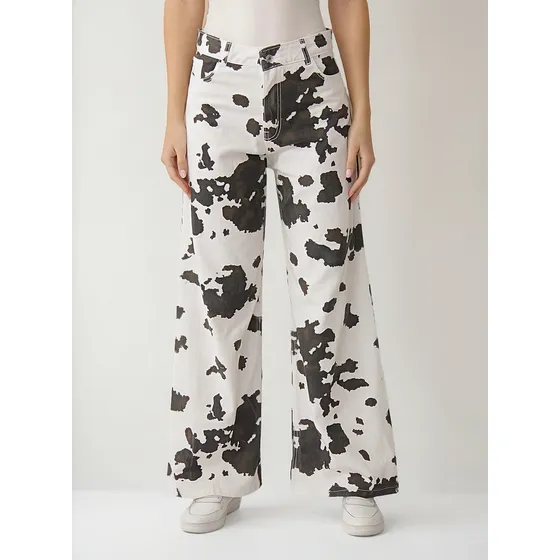 Pantalón Mujer Soluna Moda Print Vaca Gabardina Rígido