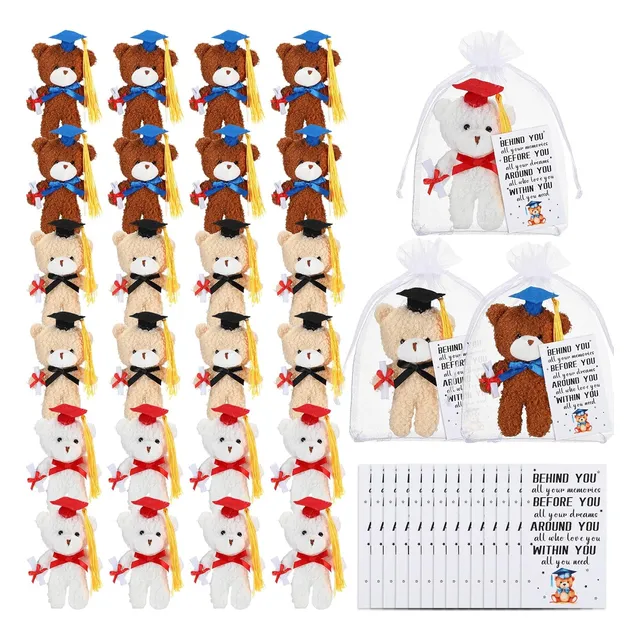 Ositos De Graduación Con Tarjeta Y Bolsa Organza Para Fiesta