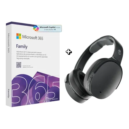 Kit Microsft 365 Family + Fone Skullcandy Hesh Evo Preto