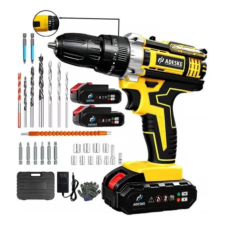 Parafusadeira E Furadeira De Impacto 3 Em 1, Ferramenta Multifuncional Com Mandril, Kit Com 2 Baterias, Sem Fio Profissional, Para Parafusos De Telhados E Drywall, Amarelo 127/220v 50hz/60hz
