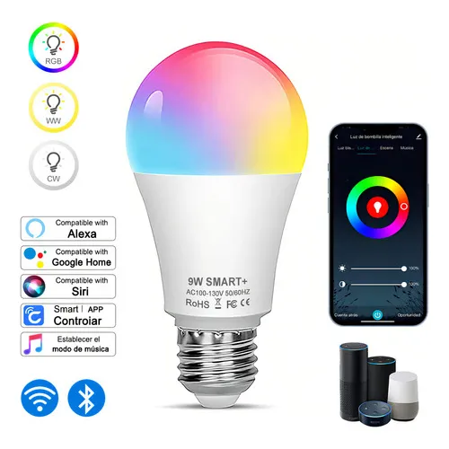 1 Pcs Foco Led Inteligentes Wifi Rgbcw Control Remoto De Cozylife App Y Control Voz 2.4g Wifi & Bluetooth Bombilla Inteligente Multicolor E27 9w 110v-130v Compatible Con Alexa Google Siri Android Ios