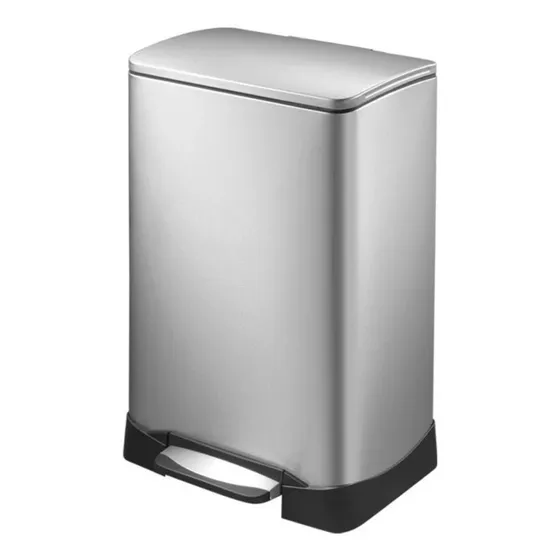 Papelera Cuadrada De 40l En Acero Inoxidable Mate Con Tapa