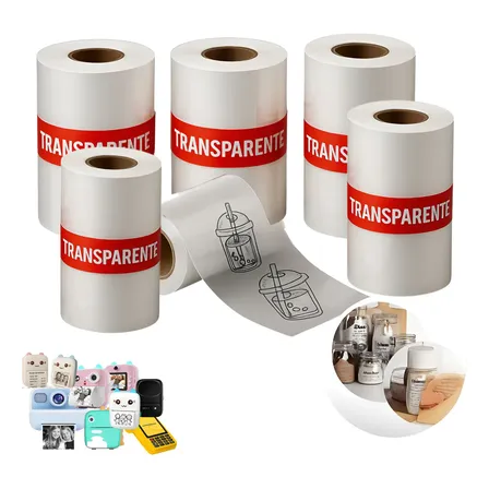 5 Rolos Papel Ades Transparente Bobina Mini Impressora Autoc Adesiva Transparente
