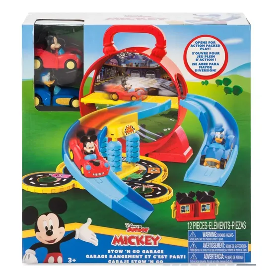 Mickey Mouse Stow N Go Garage 12 Pcs Playset Color Rojo