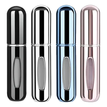 4 Pcs Atomizador De Perfume, Botellas De Perfume 5ml Viaje Superficie Brillante (negro + Azul + Plata + Rosa)