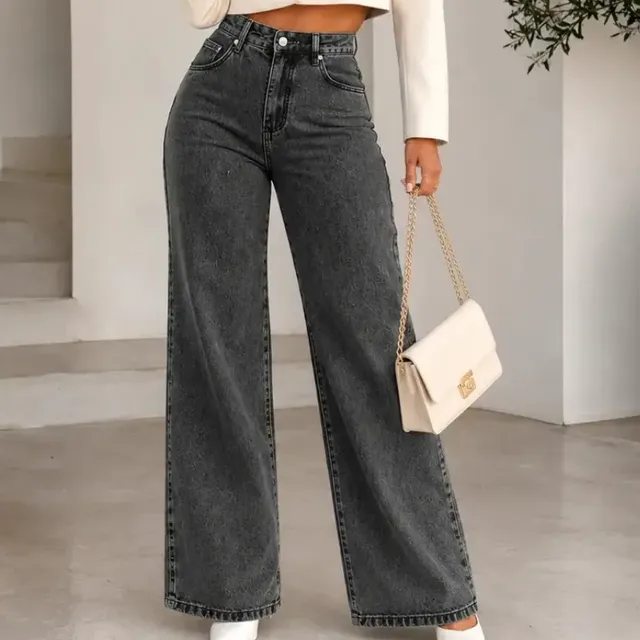 Calça Jeans Pantalona Wide Leg Feminina Cintura Alta Larga