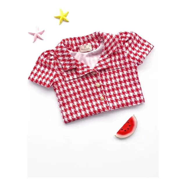 Chaqueta Rojo Crop Chanel Con Solapa Para Niña Kids Mahmelo