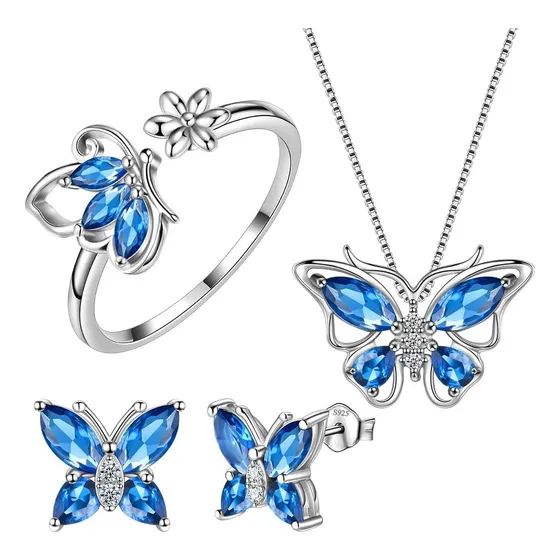 Mariposa Conjunto Joyas Para Mujer Collar+aretes + Anillo