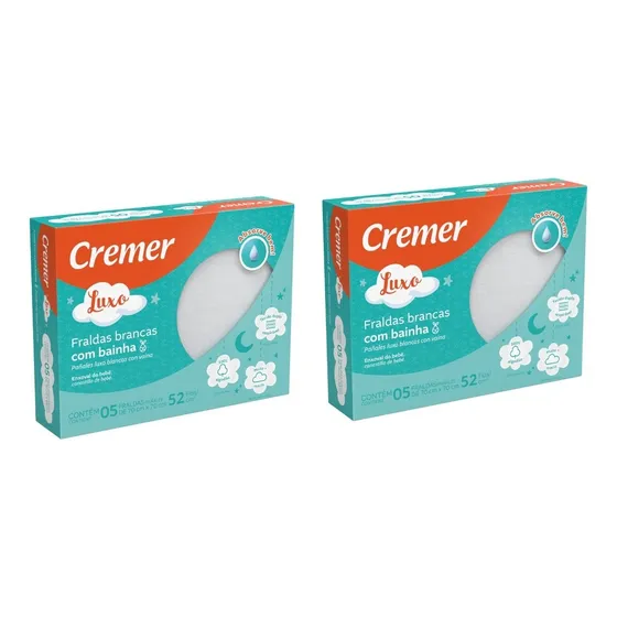 Fralda De Pano Com Bainha Luxo Branca Kit C/ 2 Cx - Cremer