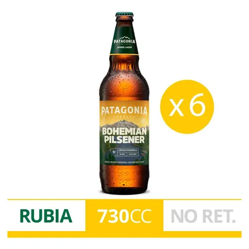 Cerveza Patagonia Bohemian Pilsener 730ml no retornable X6