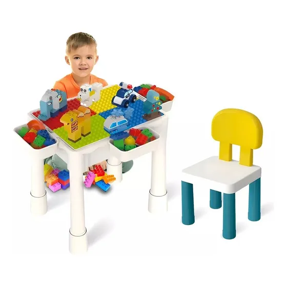 Mesa De Actividades Kiddos Para Lego Con 75 Bloques De Construcción Incluidos Mesa Con Profundidad Charolas Organizadoras Y Silla Diseño Ergonómico Incluida Para Niños Multifuncional Color Blanco